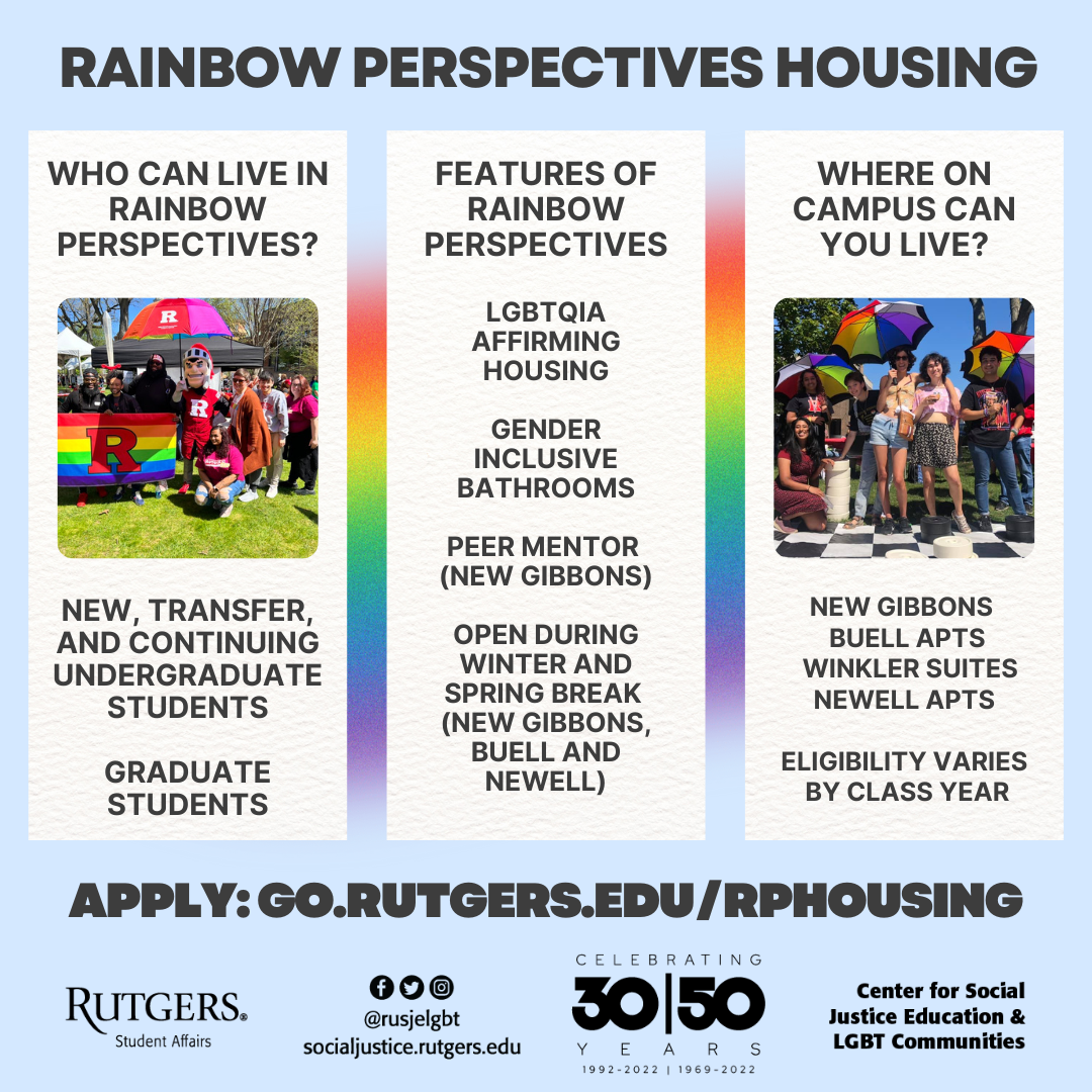 Poster containing information regarding housing for LGBTQIA students. 