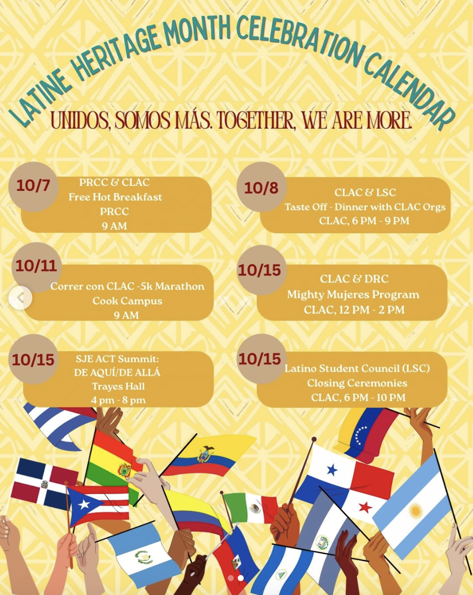Latine heritage month calendar with event details